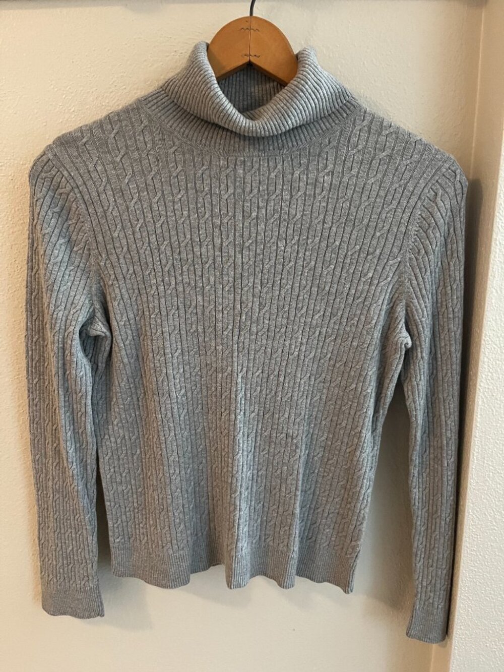 Talbots 100% Pima Cotton Cable-Knit Turtleneck Sweater in Gray - Picture 2 of 5